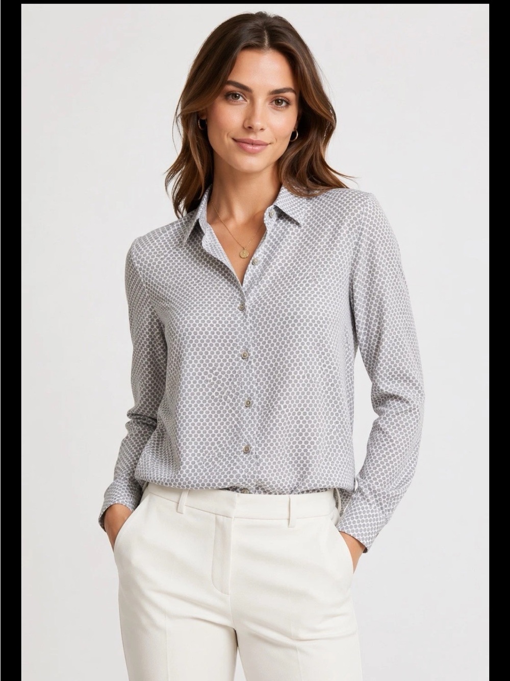 Ted Baker London Button Front Shirt Women's Size 6 Gray Geo Print Long Sleeve